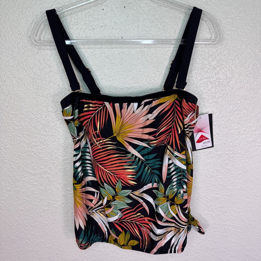 Maxine Of Hollywood Swim Top Womens 8 Tropical Floral Side Tie Tankini NEW